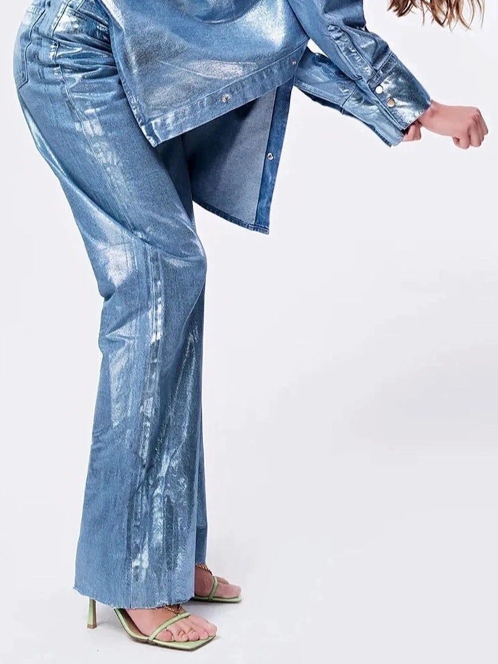 Lis Bonne Atelier Metallic Straight Leg Jeans Size 23